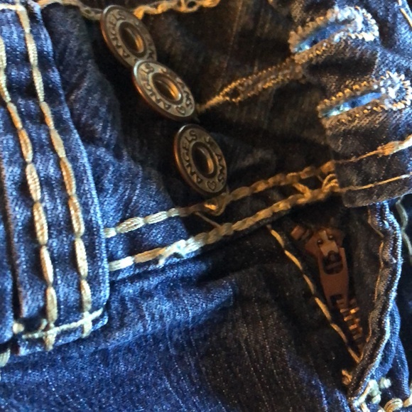 Girls size 0 Jeans Angels Distressed Blue double stitched Stretch faded pants - Picture 5 of 7